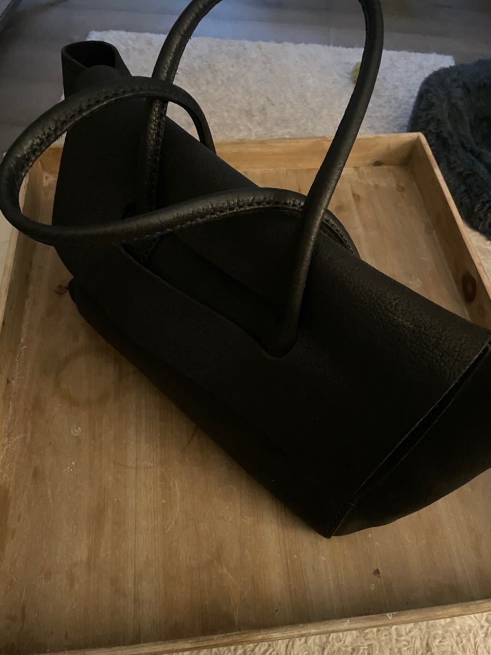 Hand Crafted leather  Black Shoulder Bag with Tubular Handles